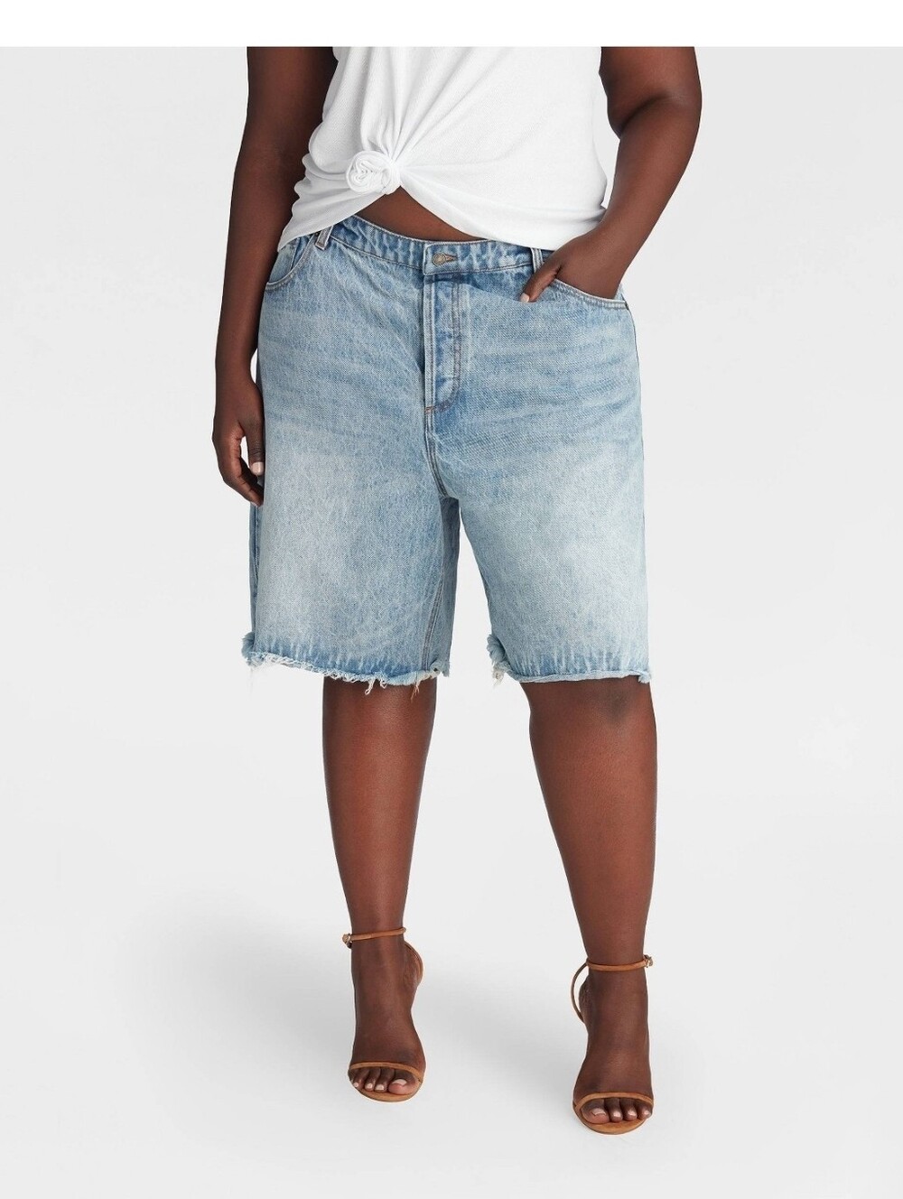 KBB by Kahlana Women's The Denim Bermuda Shorts, Size 14 - Light Wash